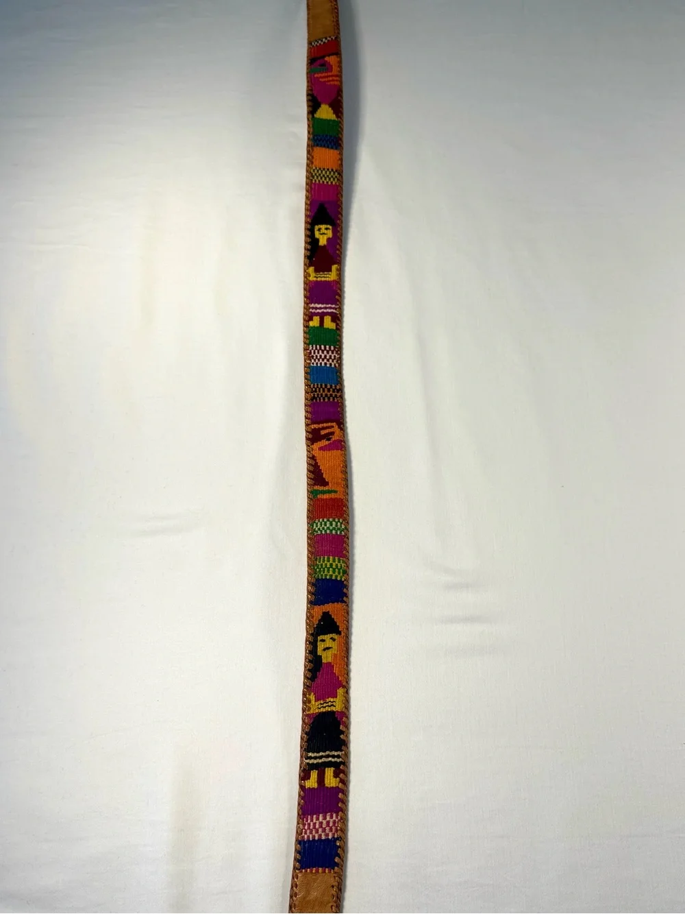 VTG Guatemalan Woven Leather Belt Mayan Figures Folk Art Aztec Size 36” to 42”